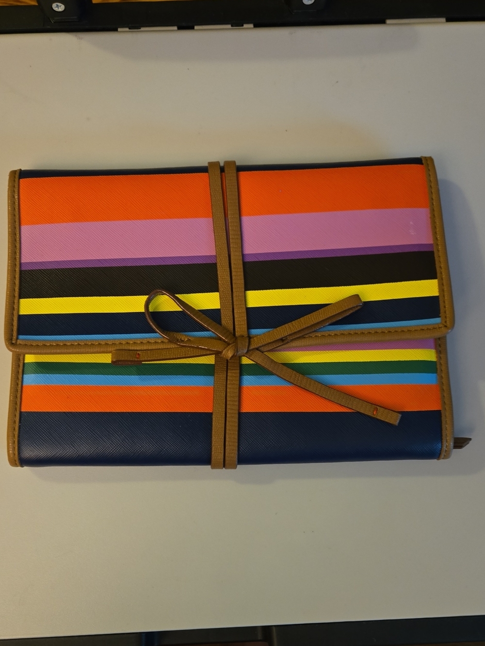 Stella & Dot Multicolor Stripe Foldover Clutch Jewelry Travel Case Snap Closure